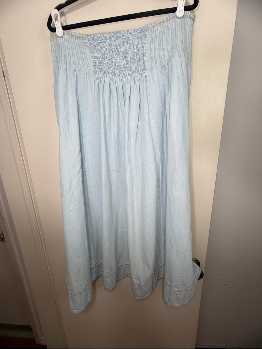 Anthropologie Pilcro Light Wash Cotton Pintuck Basque-Waist Denim Maxi Skirt XL - Picture 7 of 16